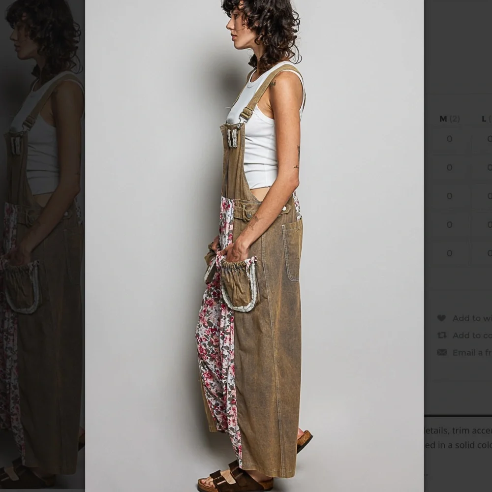 POL Brown Floral-Panel Overalls - Picture 4 of 8